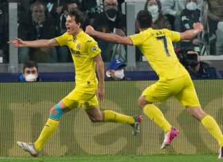 Pau Torres celebrates scoring against Juventus